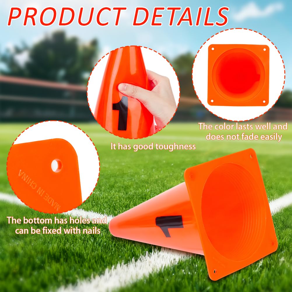BENECREAT cônes numérotés PVC lot 10 orange 23cm
