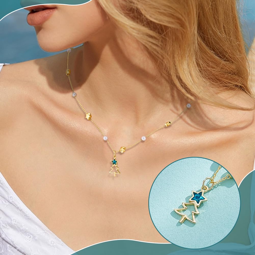 BENECREAT Sapin Noël pendentif doré 925 étoile turquoise