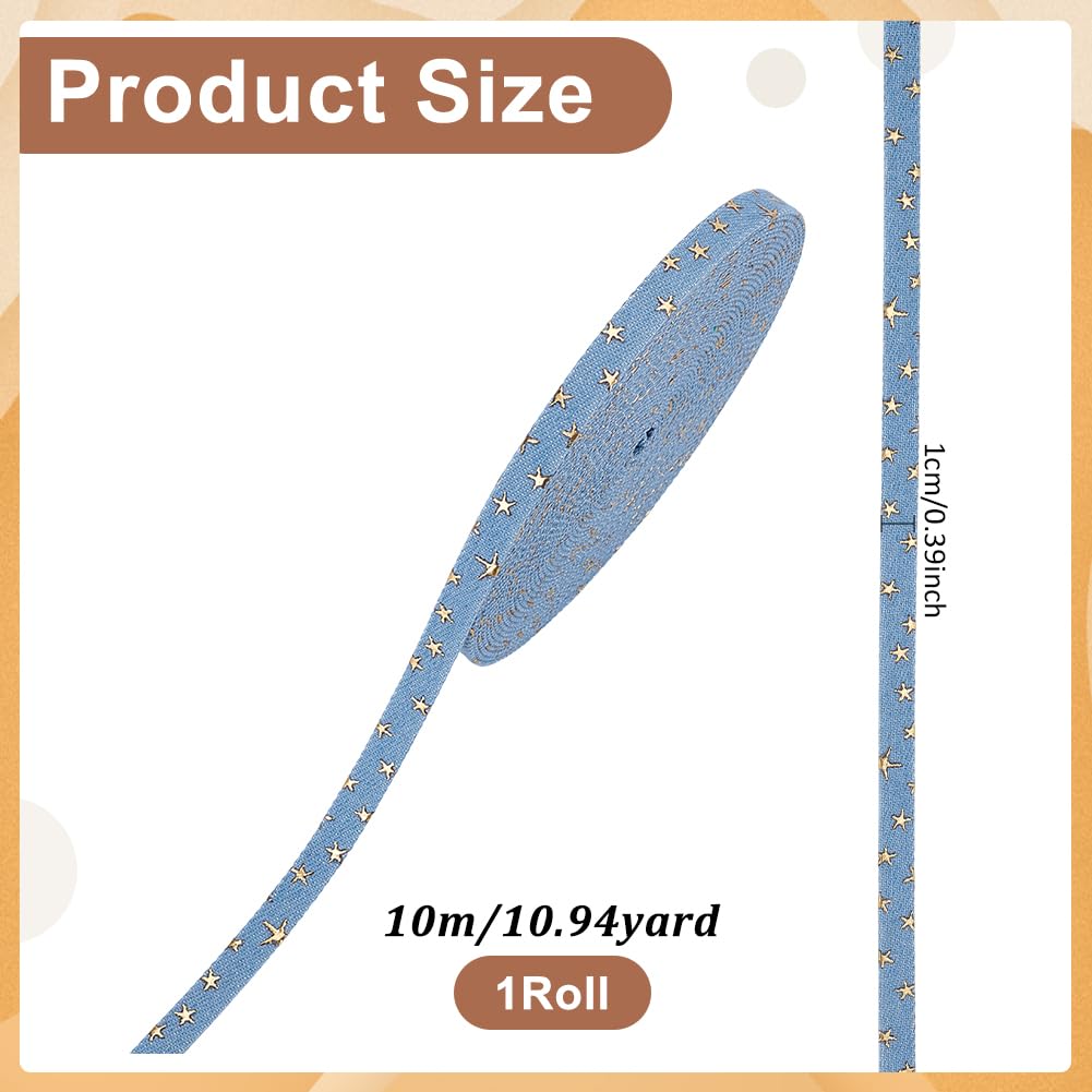 BENECREAT ruban denim bleu acier étoiles or 10 m