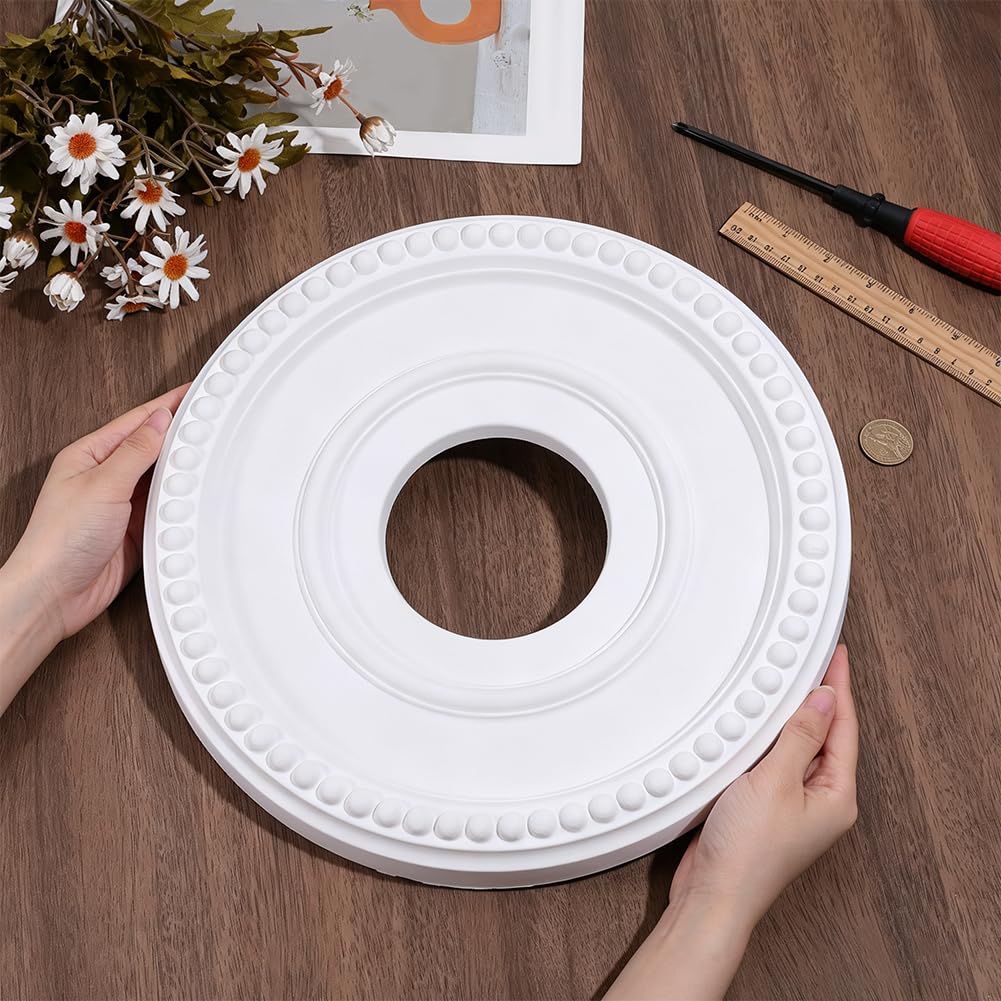 BENECREAT Rosace plafond polyuréthane blanc 317mm trou 99mm