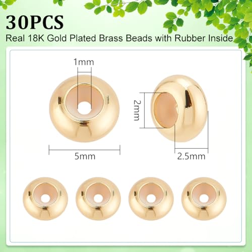 BENECREAT Perles Laiton Plaqué Or 18K 30 pcs perles rondelle stop