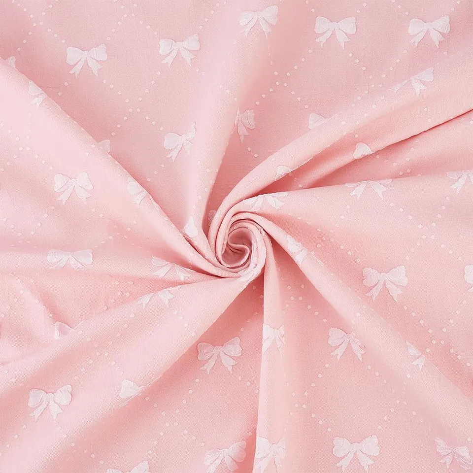 BENECREAT Tissu Jacquard Rose 1m x 154cm Nœuds Polyester