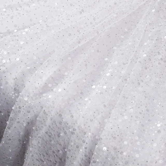 BENECREAT Tissu Paillettes Blanc Brodé Polyester 160x100 cm