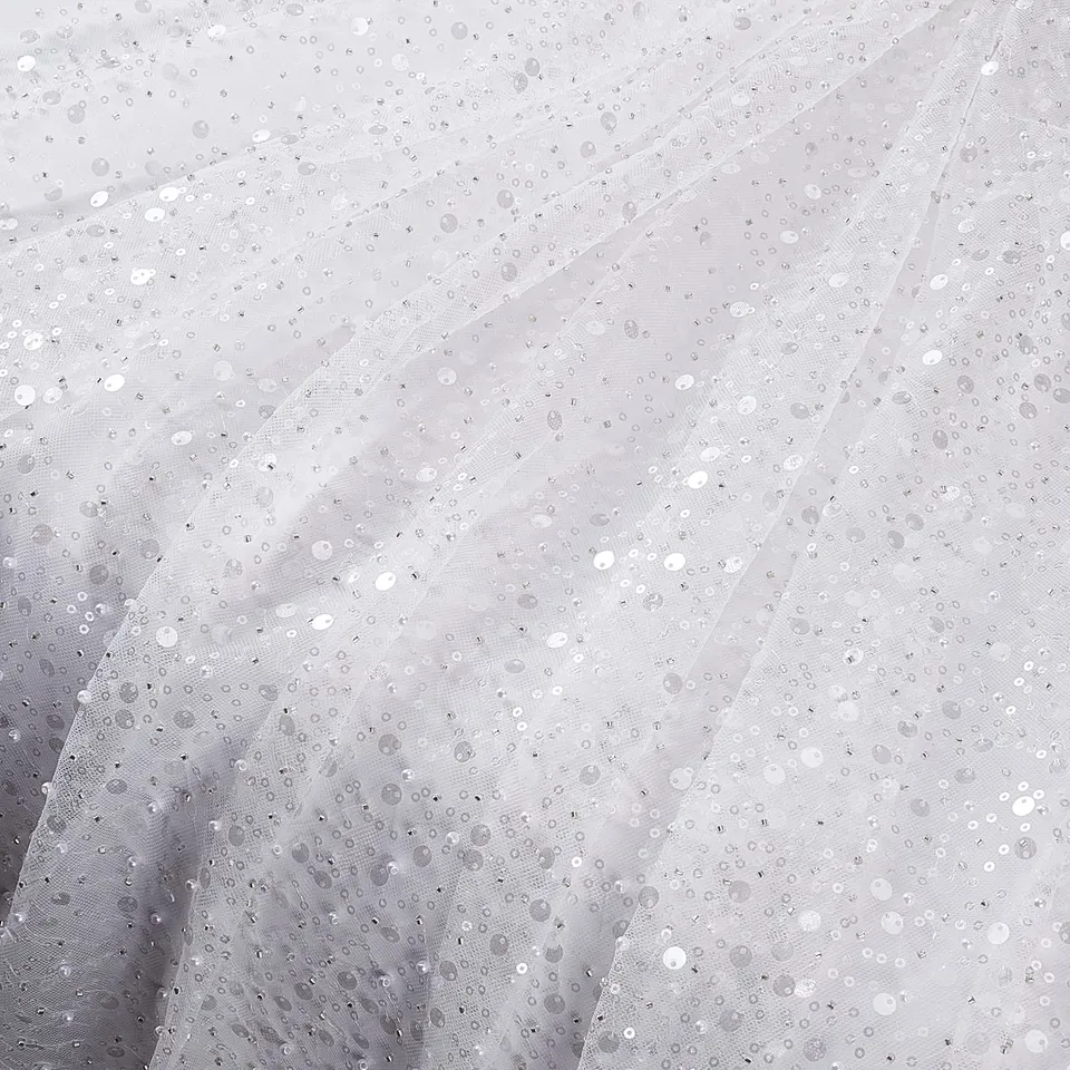 BENECREAT Tissu Paillettes Blanc Brodé Polyester 160x100 cm