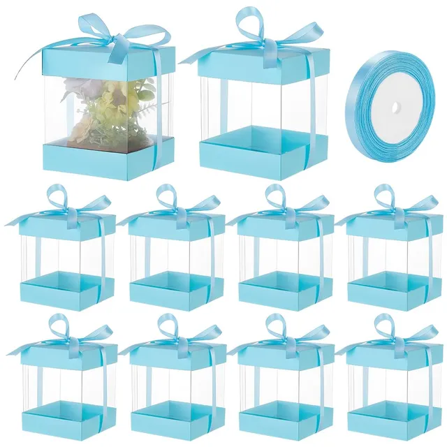 BENECREAT Boîte Cadeau Plastique Transparent Bleu Clair 10pcs 9x9x11cm