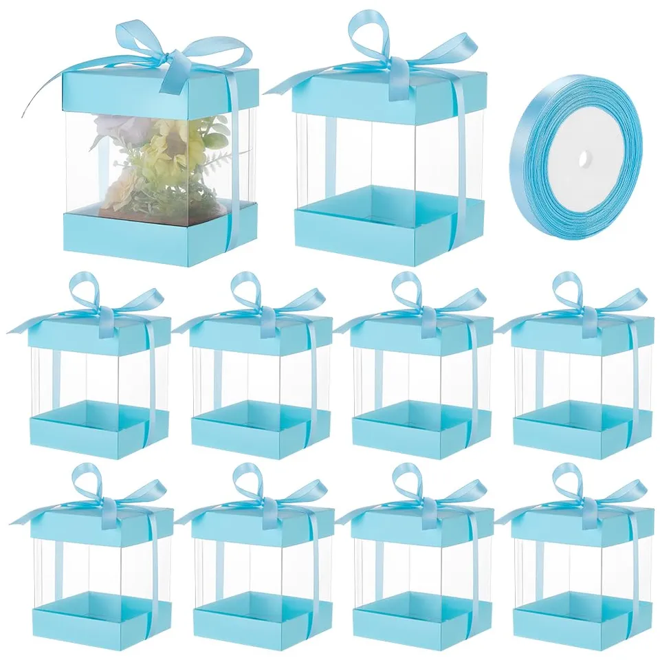 BENECREAT Boîte Cadeau Plastique Transparent Bleu Clair 10pcs 9x9x11cm