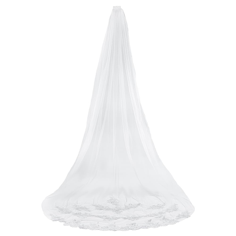 BENECREAT Voile Mariée Cathédrale Dentelle Blanc 300cm