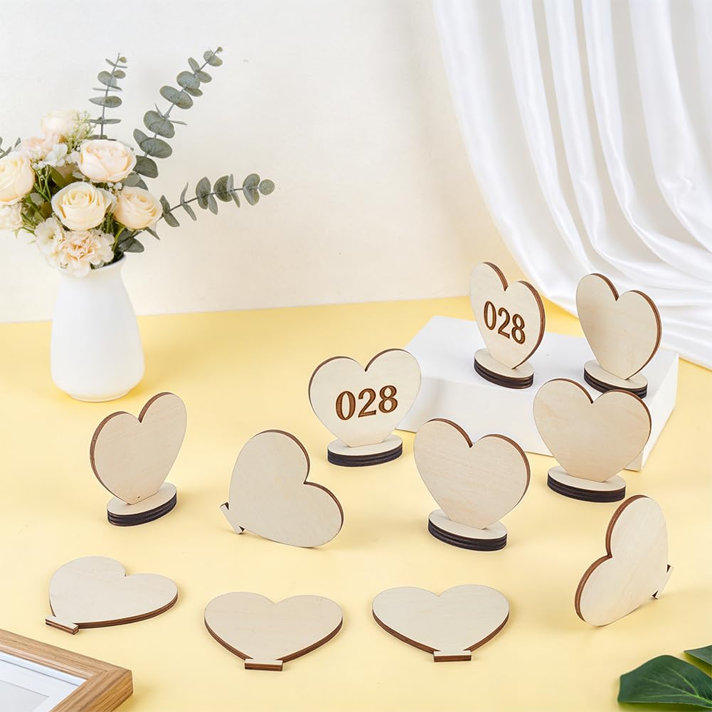 BENECREAT Marque-places bois cœur 20 pcs 75 mm mariage