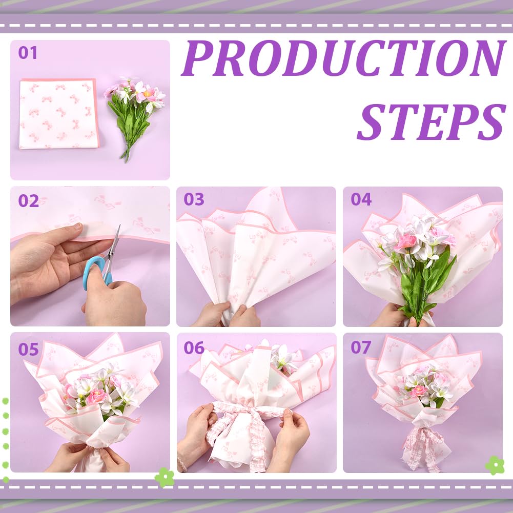 BENECREAT papier bouquet fleurs rose noeud 40 feuilles 56cm