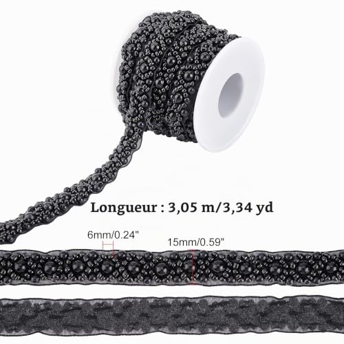BENECREAT Ruban perlé noir strass 3m mariage