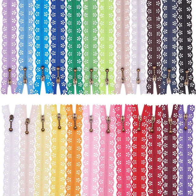 BENECREAT Fermeture Éclair Dentelle Nylon 20cm 72 Pcs 24 Couleurs