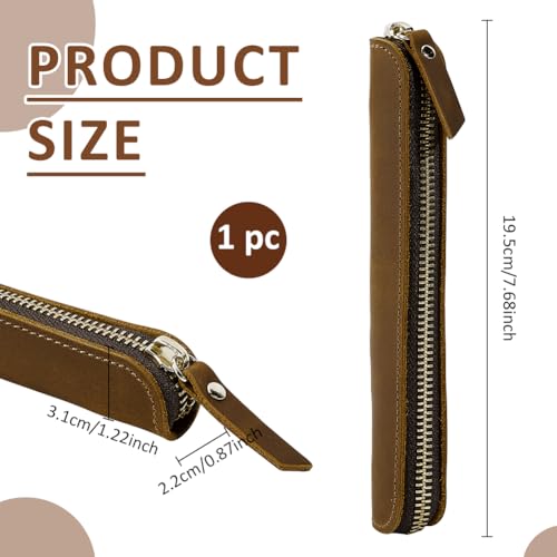 BENECREAT Étui stylo cuir zippé 19,5cm marron selle