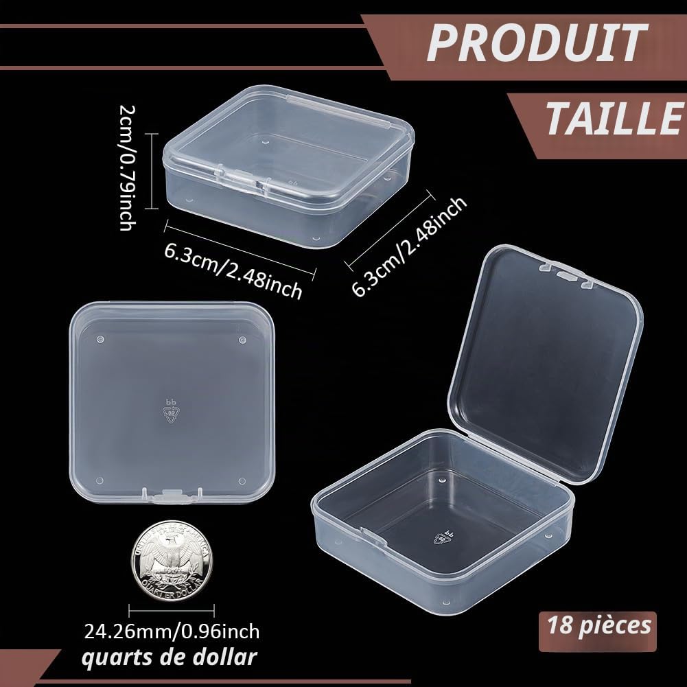 Benecreat Boîte Carrée Plastique 6,4 cm Lot 18 Transparent