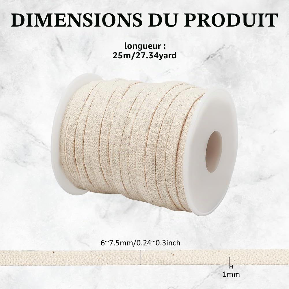 BENECREAT cordon plat coton papayawhit 6 mm x 25 m capuche