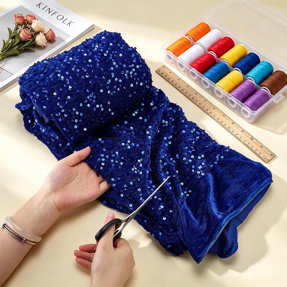 BENECREAT Tissu Velours Séquin Bleu 1,37m Costume Fête