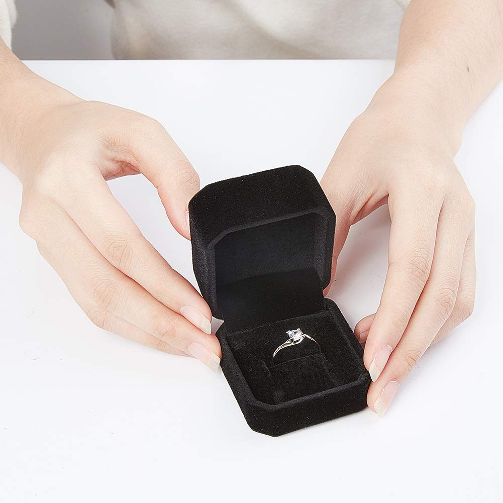 BENECREAT Boîte Bague Velours Noir 10 Pièces Carrée