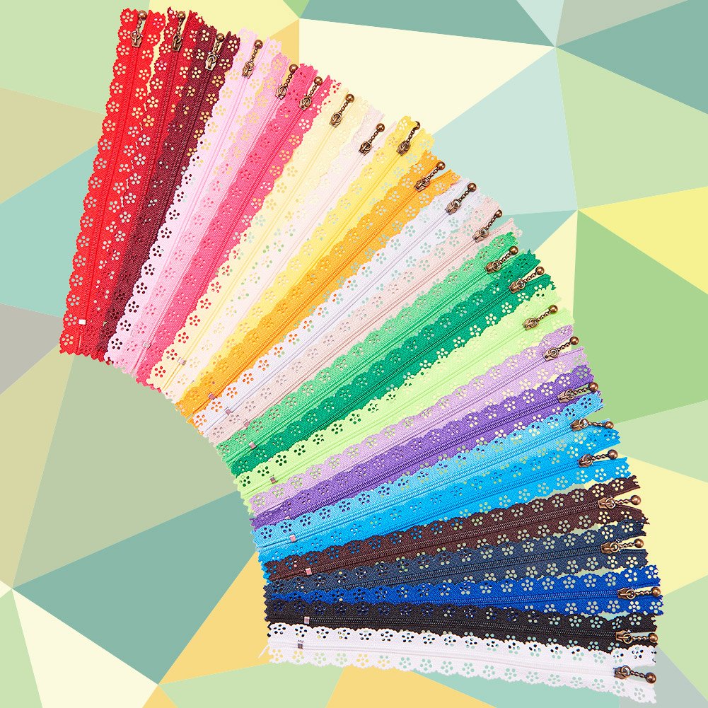 BENECREAT Fermeture Éclair Dentelle Nylon 20cm 72 Pcs 24 Couleurs