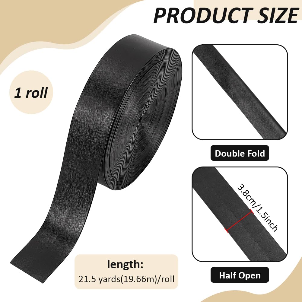 BENECREAT biais simili cuir noir 38mm 19,66m couture
