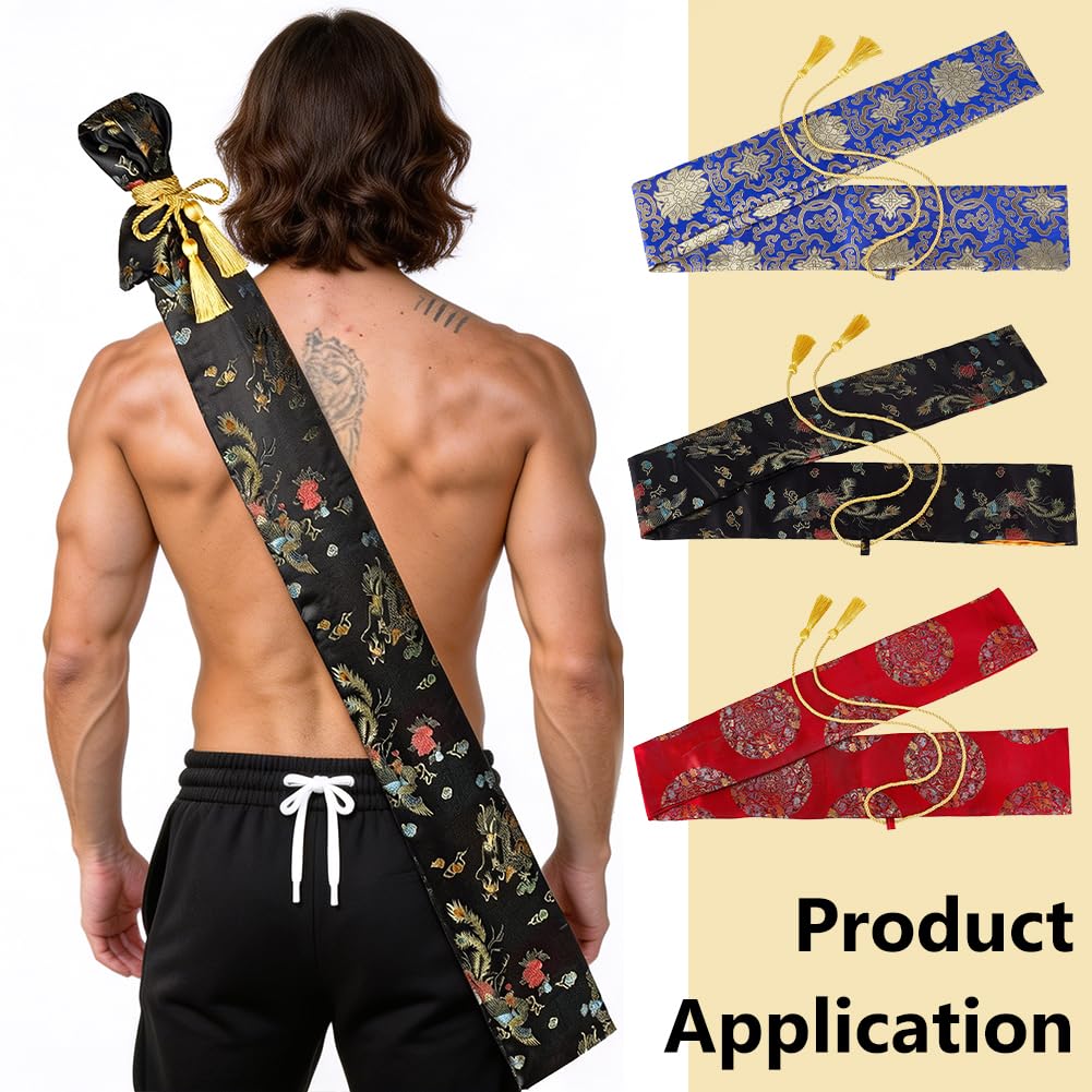 BENECREAT Etuis katana soie 132cm bleu noir rouge lot 3