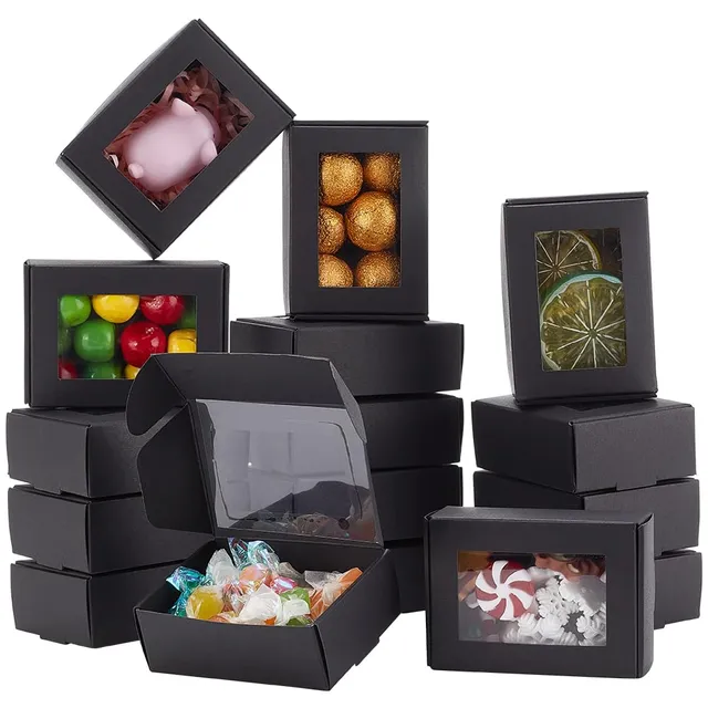 BENECREAT Boîtes kraft noires fenêtre lot de 100 8,7x6,2x3 cm