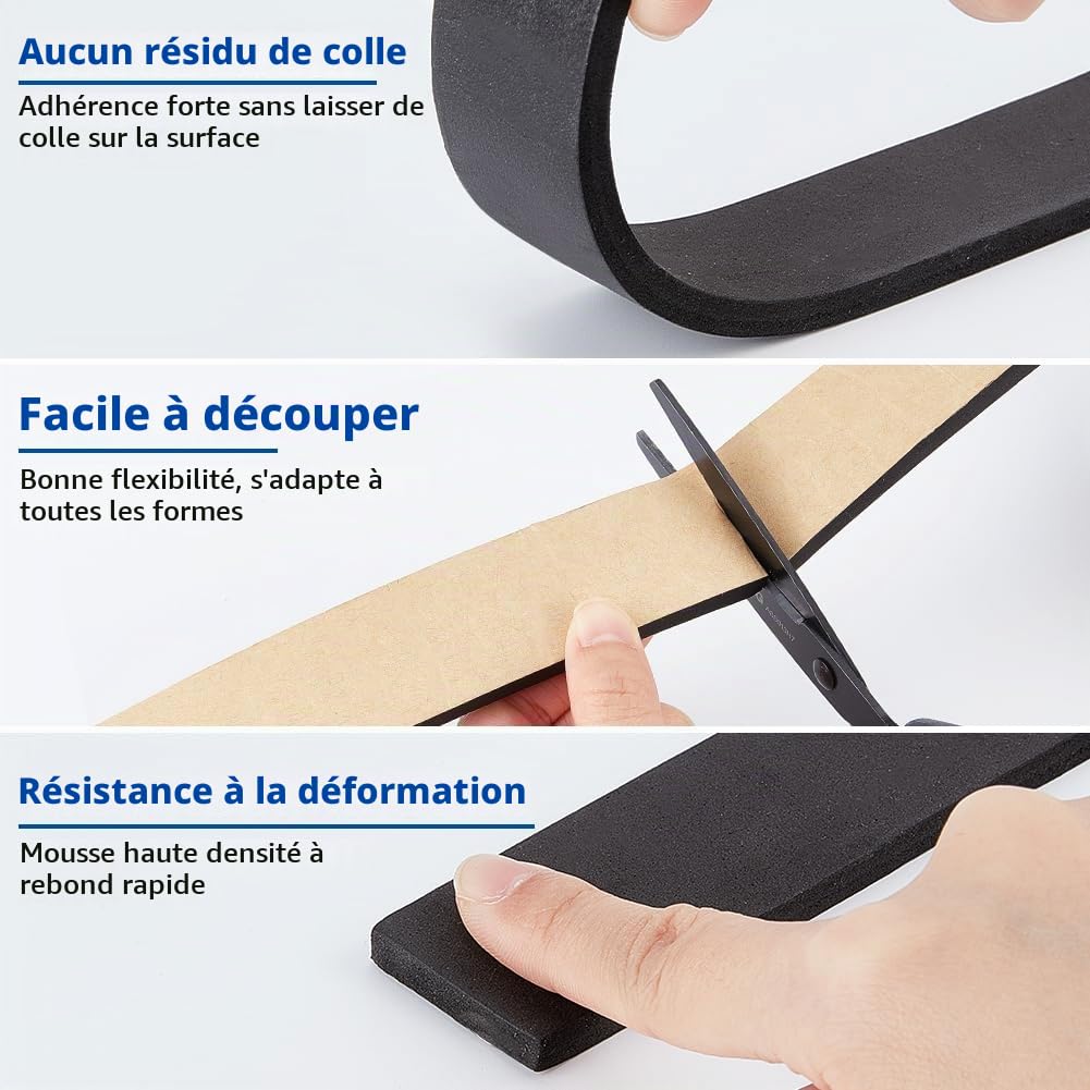 BENECREAT Bande Mousse Adhésive Noire 5m x 30mm x 6mm