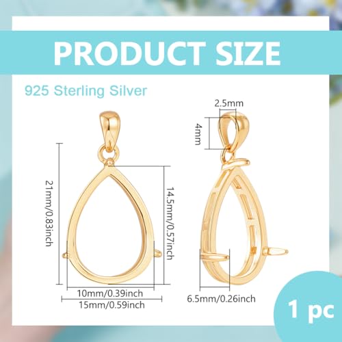 BENECREAT 925 support pendentif larme doré 10x14,5mm