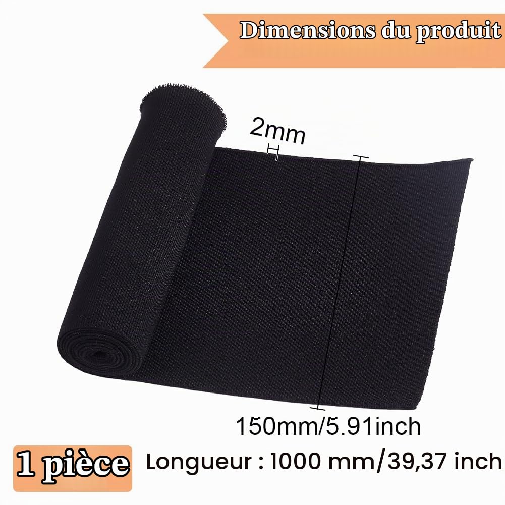 BENECREAT tissu côtelé élastique noir 100x15 cm bord-côte
