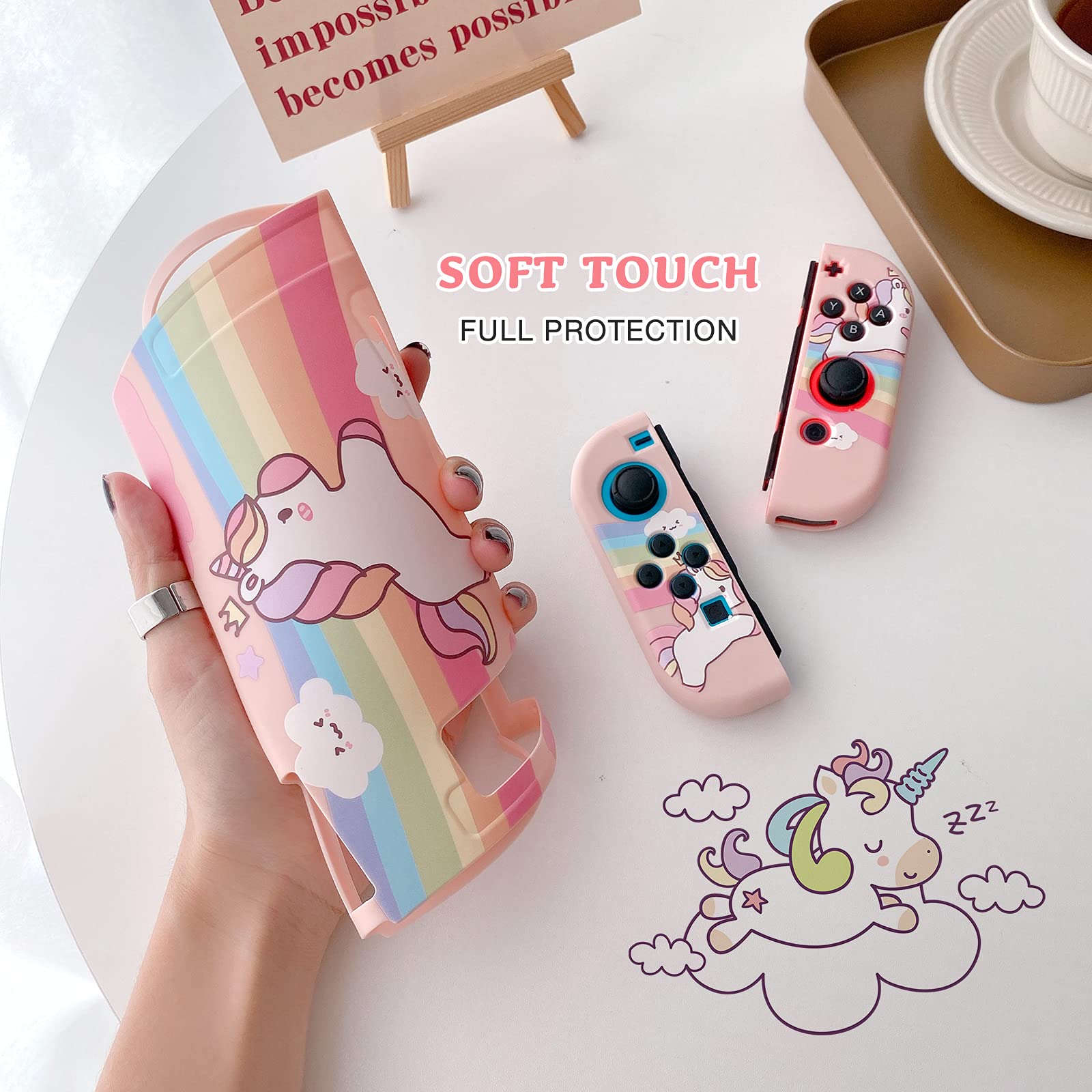 JYPS Licorne housse Nintendo Switch rigide rose coque TPU
