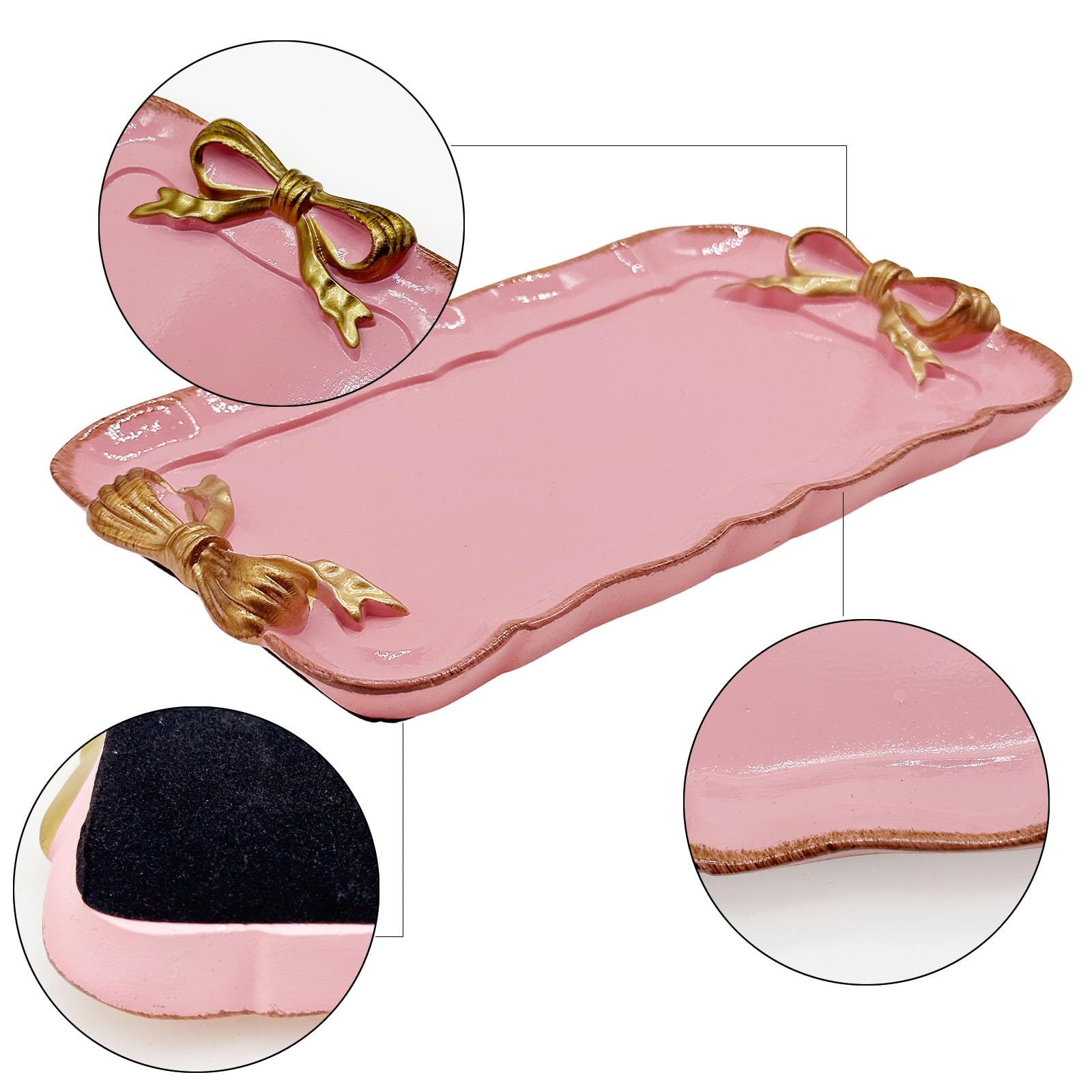Cayway Plateau Résine Vintage Rectangle Rose Nœud