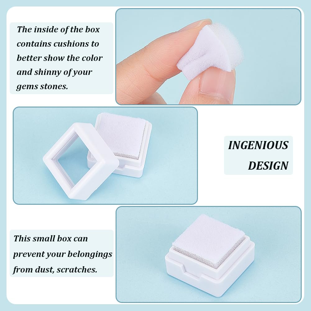 BENECREAT boîtes gemmes blanches acrylique 2cm 36 pcs