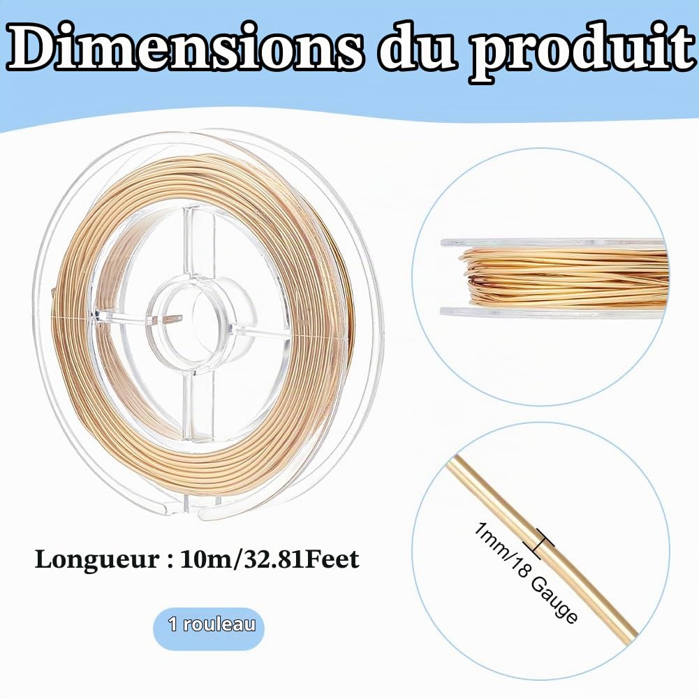 BENECREAT fil laiton plaqué or 14K 1 mm 10 m