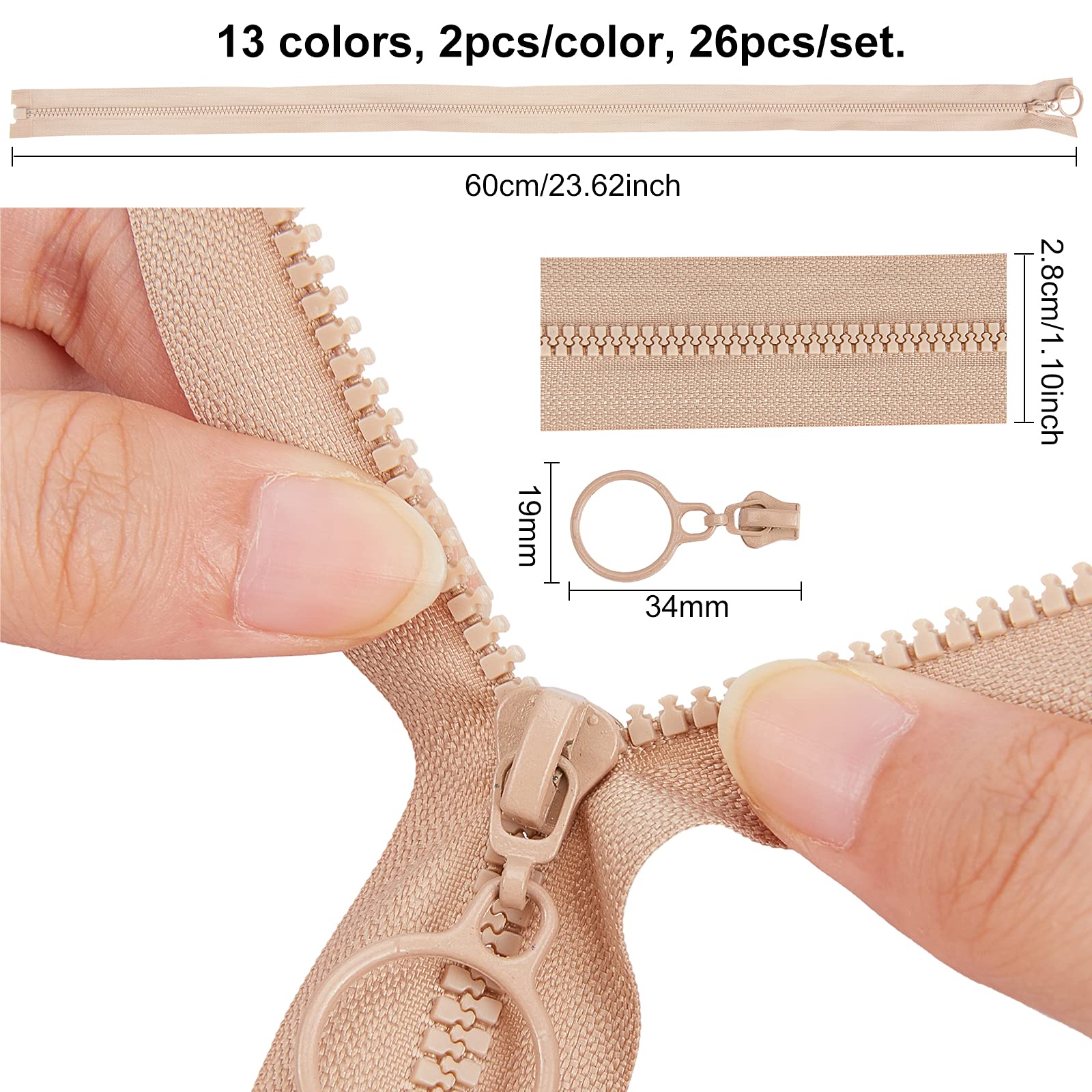 BENECREAT fermeture éclair nylon #3 60cm 26 pcs