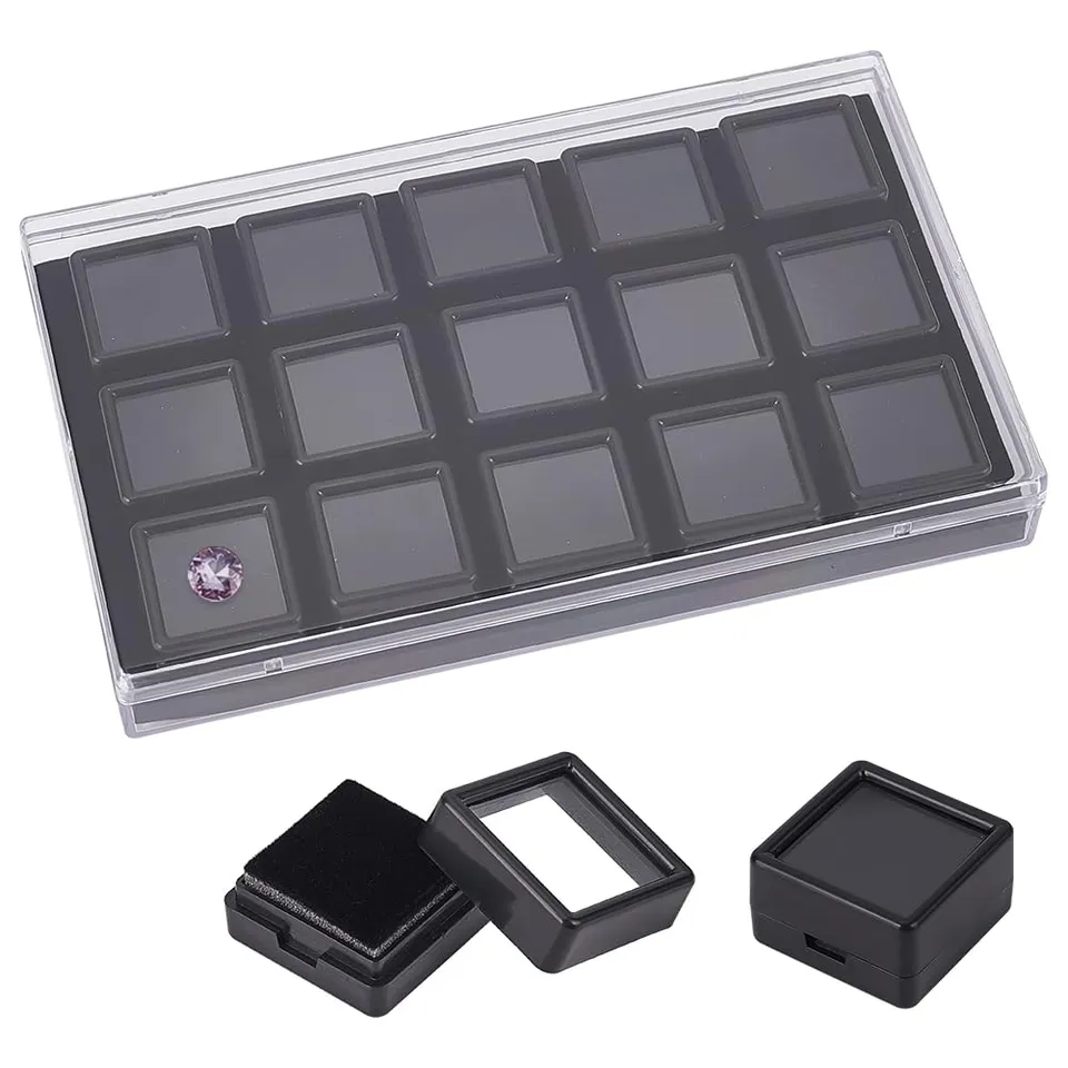 BENECREAT Boîtes Présentation Pierres Acrylique Noires 15pcs