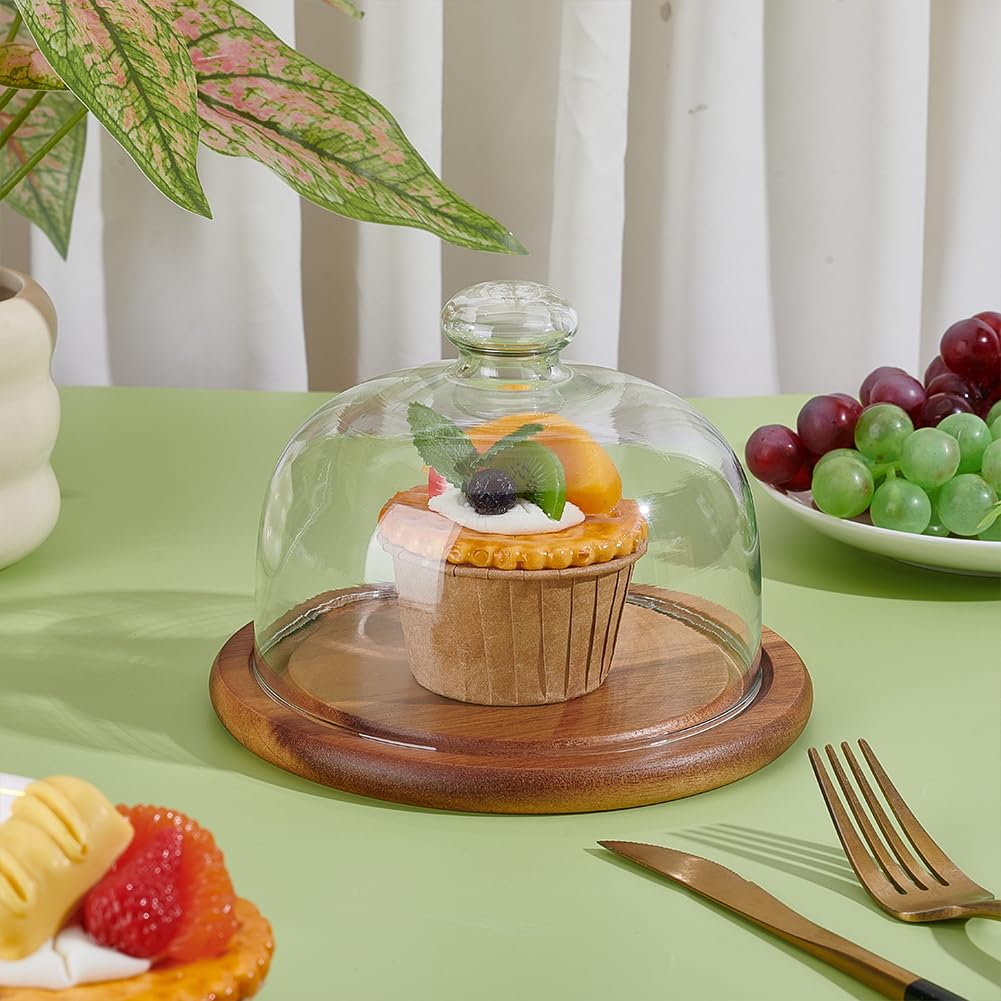 BENECREAT Présentoir à Gâteau Bois 16 cm Dôme Verre