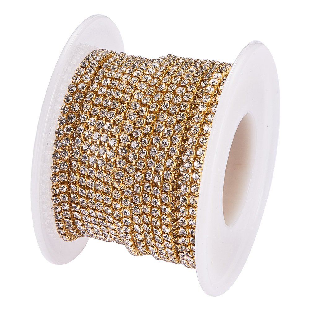 BENECREAT argent chaîne strass verre 2mm rouleau 9.14m