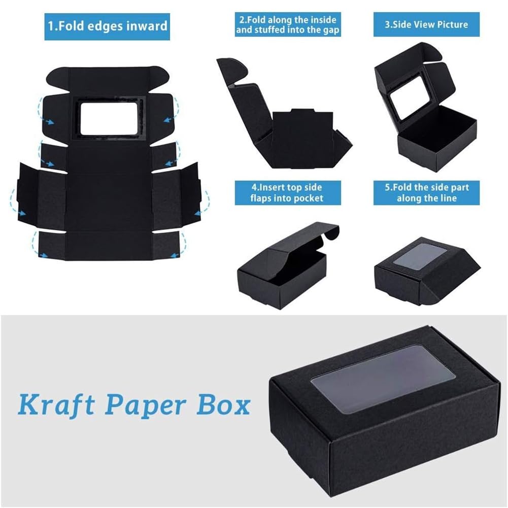 BENECREAT Boîtes kraft noires fenêtre lot de 100 8,7x6,2x3 cm