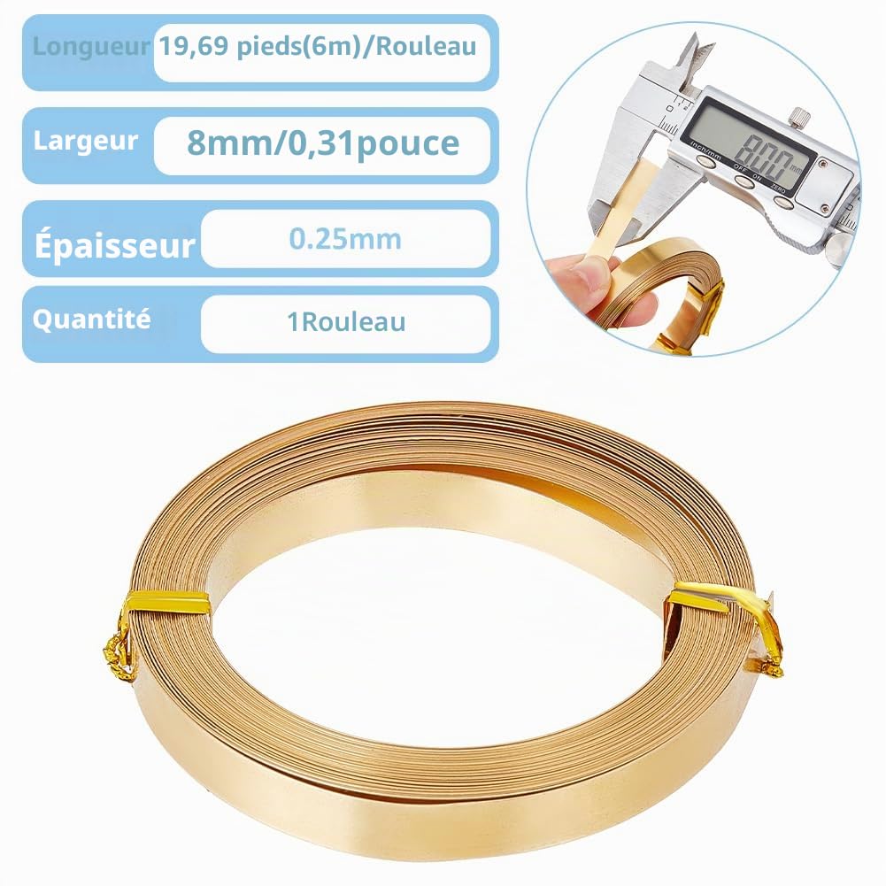 BENECREAT fil plat laiton 8 mm 6 m bijoux wrap