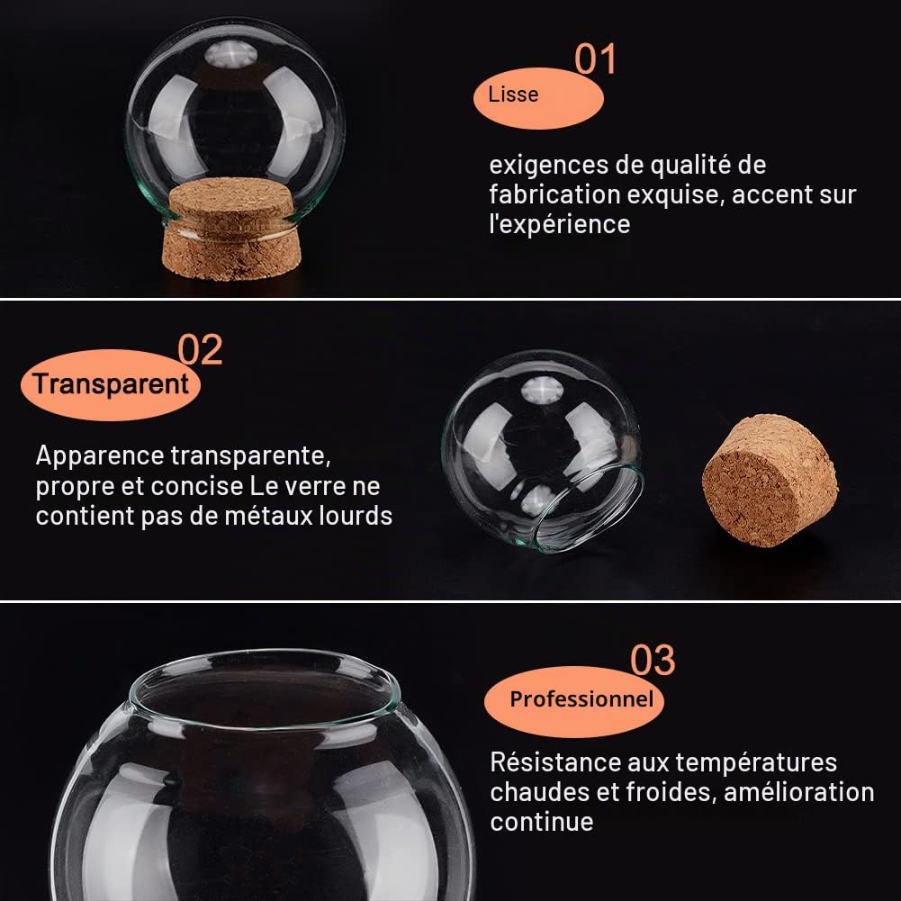 BENECREAT Lot 6 Bocaux Cloche Verre 64,5x70,5 mm Liège