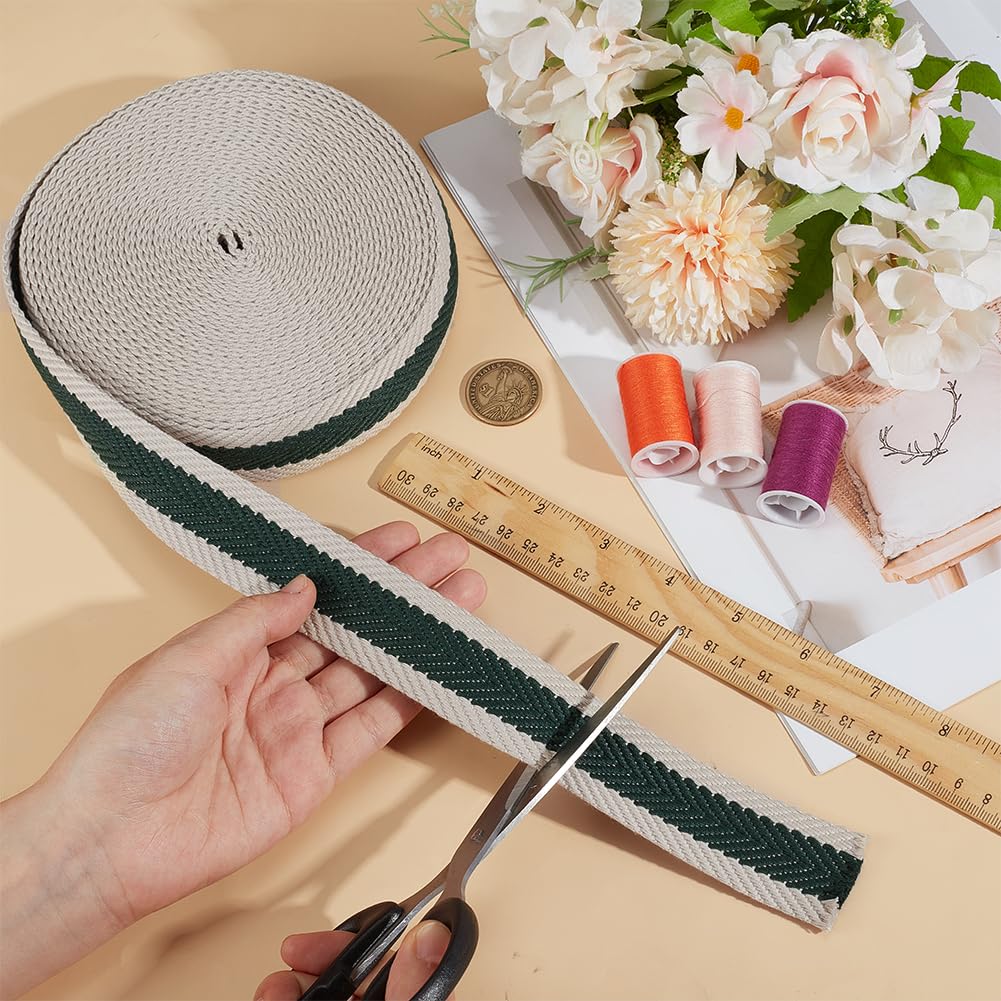 BENECREAT Sangle Rayée Vert Foncé 9.14m Ruban 32mm