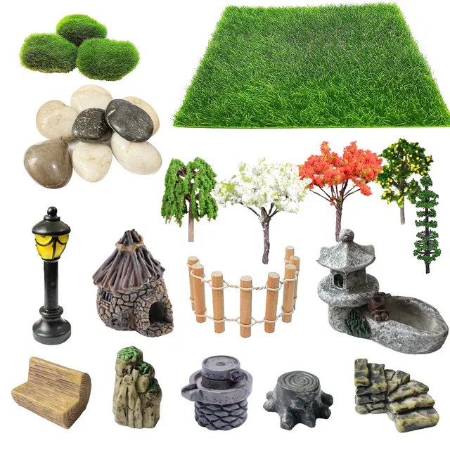 Cayway Lot 26 Accessoires Jardin Zen Miniature Vert Marron Gris
