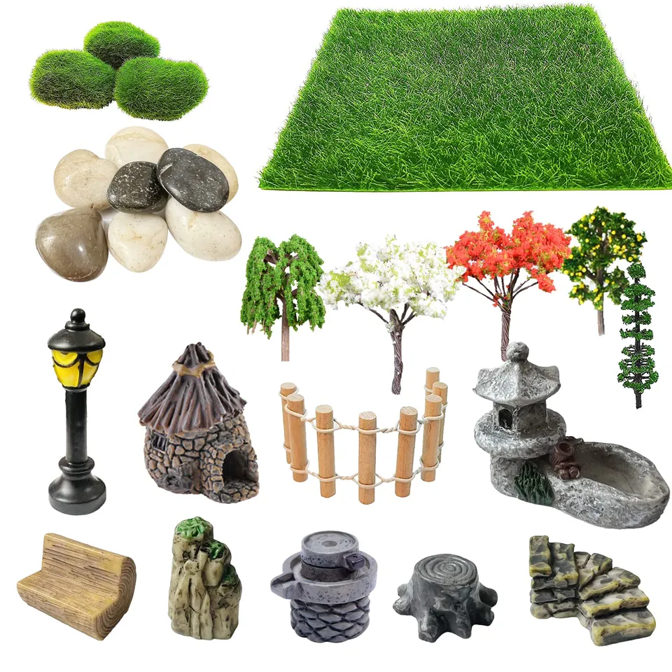 Cayway Lot 26 Accessoires Jardin Zen Miniature Vert Marron Gris