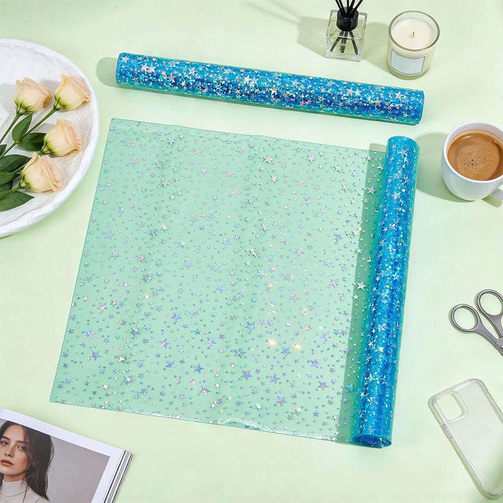 BENECREAT Feuille Vinyle Holographique Bleu Ciel Lot 2