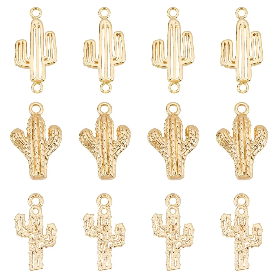 BENECREAT breloques cactus doré 16 pcs 4 styles