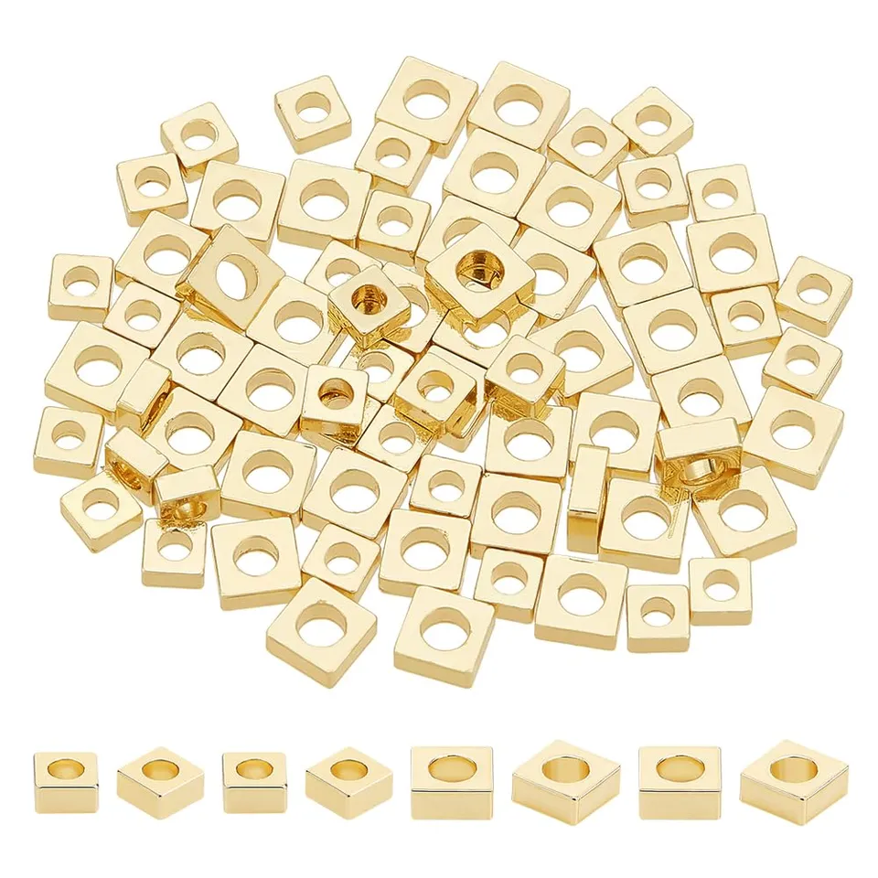 BENECREAT Perles Carrées Plaqué Or 18K 100 pcs 3mm 4mm laiton
