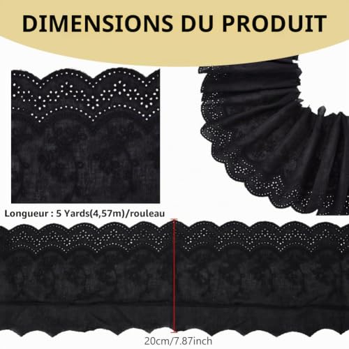 BENECREAT Dentelle Coton Bordure noire 4,6m x 20cm