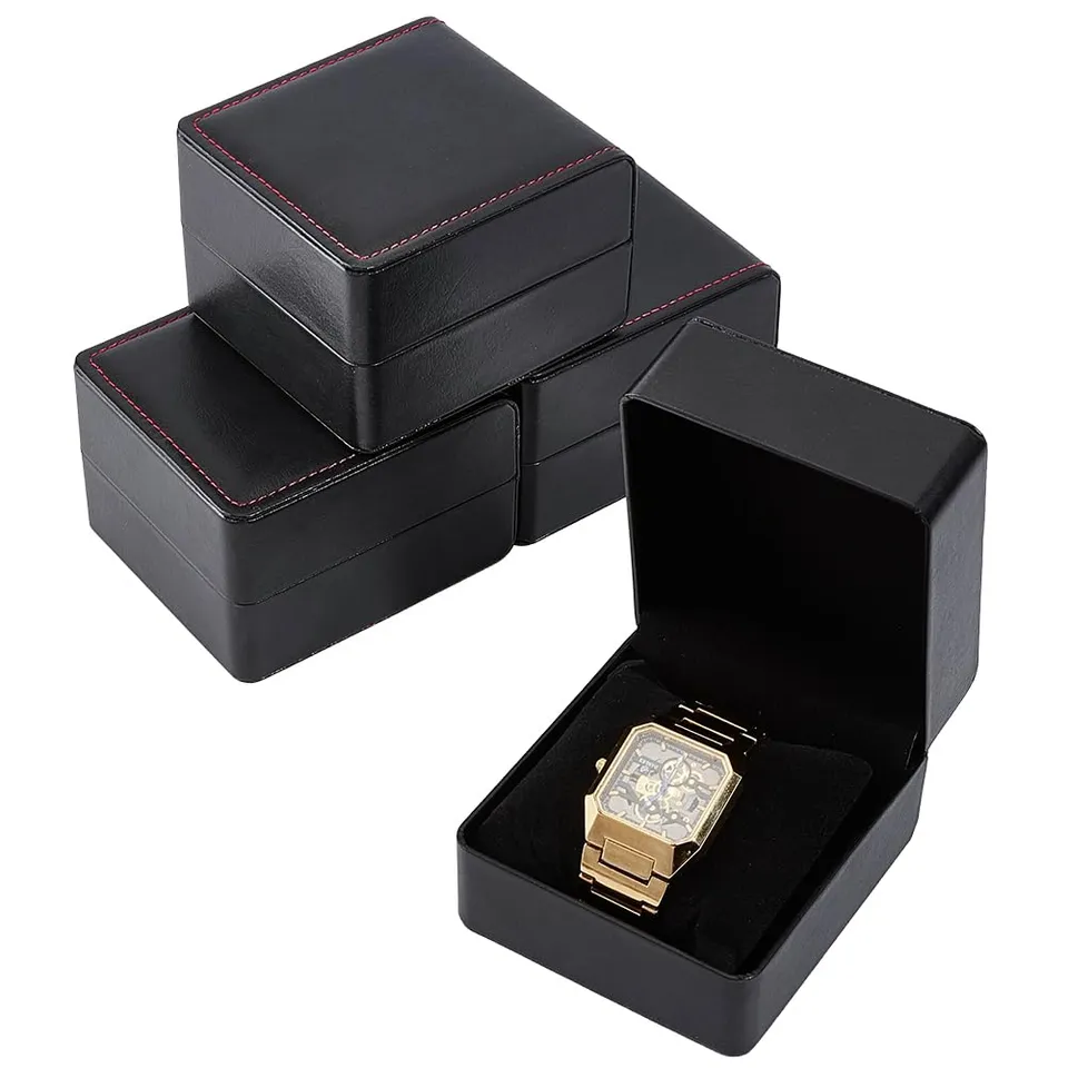 BENECREAT Étui Montre Cuir PU Noir 10x11cm Lot 4