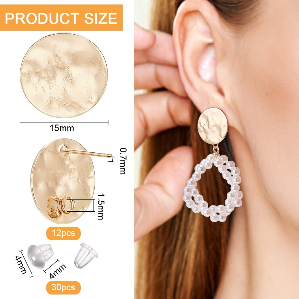 BENECREAT Clous Oreilles Rond Martelé Doré 15mm x12