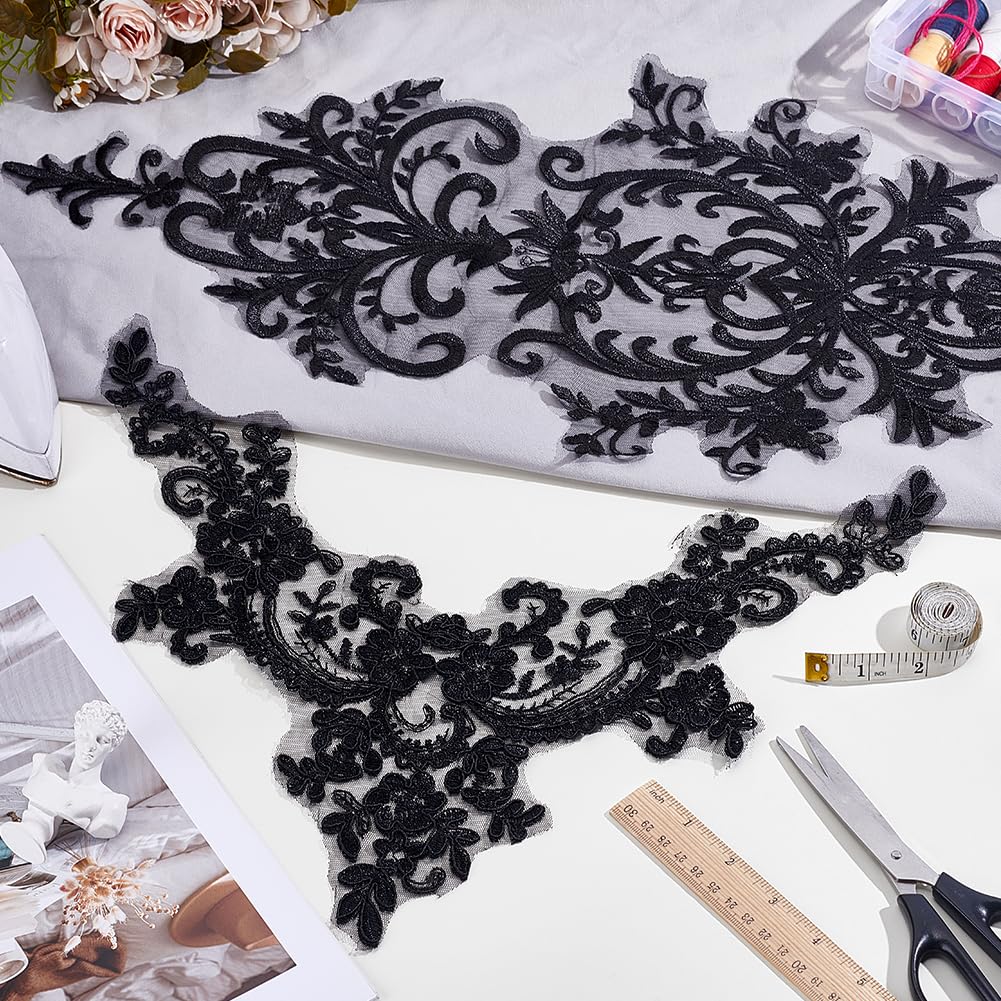 BENECREAT appliques dentelle noire fleurs brodées lot 2