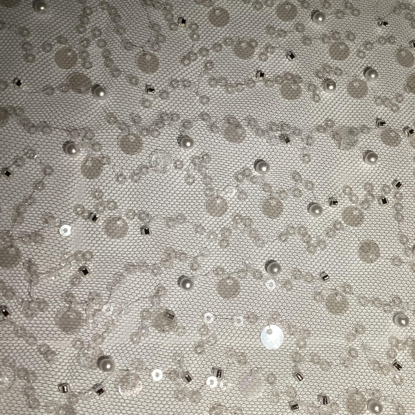 BENECREAT Tissu Paillettes Blanc Brodé Polyester 160x100 cm