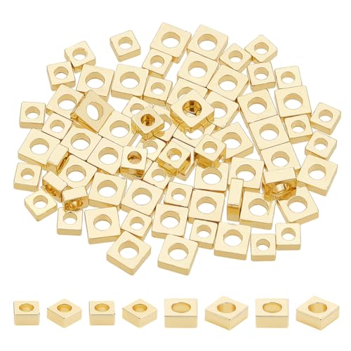 BENECREAT Perles Carrées Plaqué Or 18K 100 pcs 3mm 4mm laiton